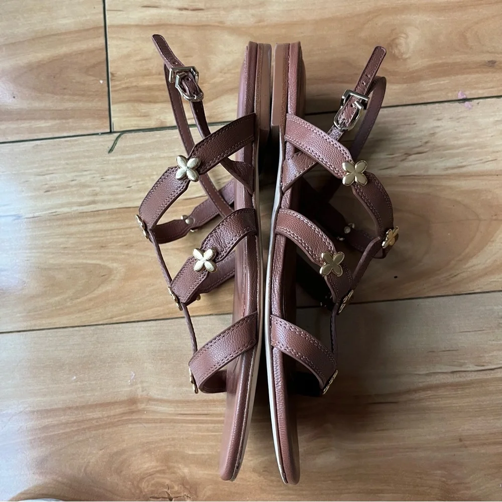Larroude Brown Leather Flat Sandals Straps Size 7.5 Brazil - Picture 5 of 8